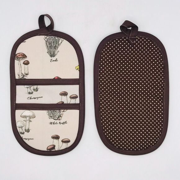 Trivet, Finger Hotpad, 2 Square Potholders, and Scrubbie, Mushrooms 5 Piece Set - Picture 4 of 8